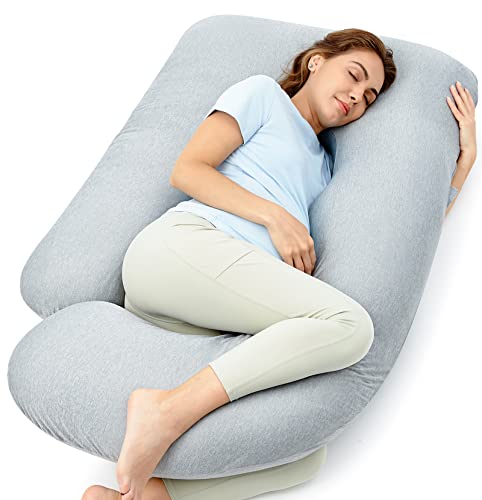 Momcozy Pregnancy Pillows for Sleeping, U Shaped Full Body Maternity Pillow with Removable Cover - Support for Back, Legs, Belly, Hips for Pregnant Women, 57 Inch Pregnancy Pillow for Women, Grey Momcozy