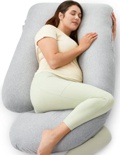 Momcozy Pregnancy Pillows for Sleeping, U Shaped Full Body Maternity Pillow with Removable Cover - Support for Back, Legs, Belly, Hips for Pregnant Women, 57 Inch Pregnancy Pillow for Women, Grey Momcozy