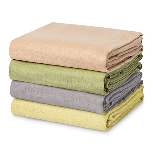 Momcozy Muslin Swaddle Blankets, 4 Pack, Ultra Soft, Neutral Matching, Breathable 2-Layer Gauze Large 47'' x 47'' Baby Swaddling Receiving Blanket Wraps for Newborn Boys Girls, Star Momcozy