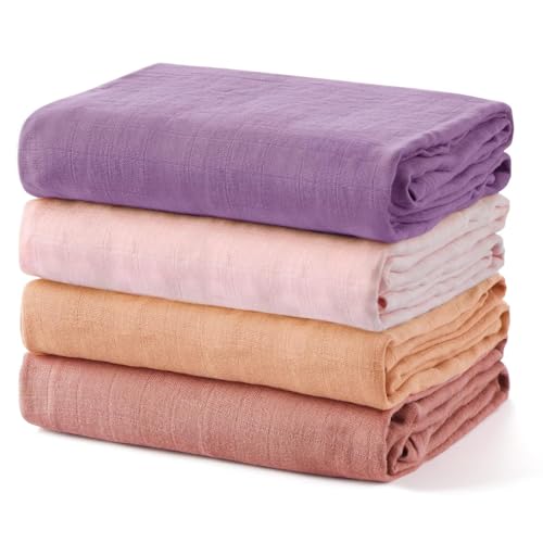 Momcozy Muslin Swaddle Blankets, 4 Pack, Ultra Soft, Neutral Matching, Breathable 2-Layer Gauze Large 47'' x 47'' Baby Swaddling Receiving Blanket Wraps for Newborn Boys Girls, Star Momcozy