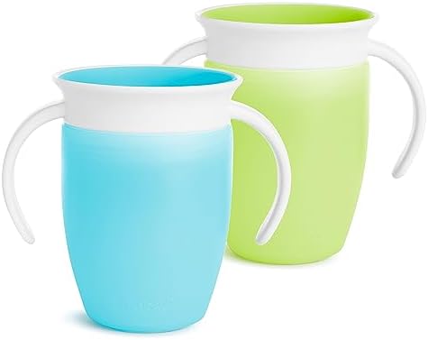 Munchkin® Miracle® 360 Trainer Sippy Cup with Handles, Spill Proof, 7 Ounce, 2 Pack, Green/Blue Munchkin