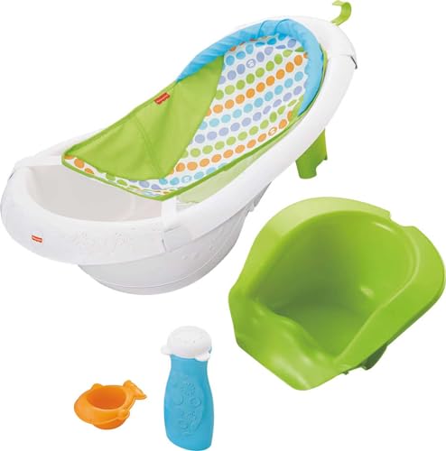 Детская ванночка Fisher-Price для новорожденных и малышей с детским сиденьем и игрушками для ванны, слинг-сиденье 4-в-1, летние цветы FISHER-PRICE BABY