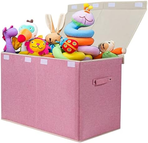 Большой ящик для игрушек объемом 122 л с крышкой, складной органайзер для хранения игрушек, ящики для мусора со съемной перегородкой для детей, мальчиков, девочек, детской комнаты, игровой комнаты, 26 x 17 x 17 дюймов (черный лен) Popoly