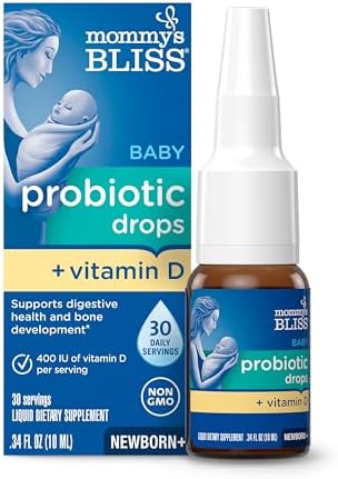 Mommy's Bliss Baby Probiotic Drops + Vitamin D, Supports Digestive Health and Immunity, 400IU Vitamin D for Healthy Bone Development, Newborns +, Flavorless, 0.34 Fl Oz (30 Servings) Mommy's Bliss