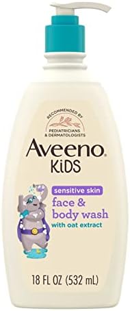 Aveeno Kids Гель для душа и тела для чувствительной кожи с экстрактом овса, мягко смывает грязь и микробы, не высушивая, без слез, подходит для всех оттенков кожи, гипоаллергенный, 18 эт. Оз Aveeno Baby