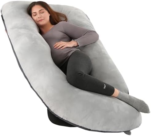 Подушки для беременных для сна 55 дюймов U-образная подушка для всего тела - для спины, бедер, ног, живота для беременных женщин со съемным моющимся бархатным чехлом Cauzyart