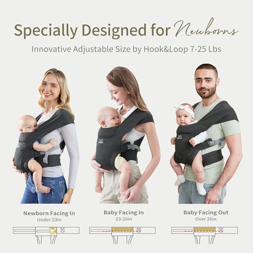 Модернизированная переноска для новорожденных, уютная переноска-рюкзак (7–25 фунтов), переноска для младенцев, с крючком и петлей для легкой регулировки, мягкая ткань, светло-серый цвет MOMTORY