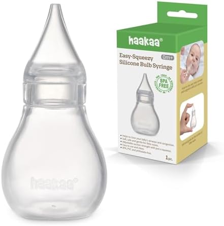 Haakaa Силиконовый детский назальный аспиратор | Шприц для носовой груши | Средство для чистки носа Easy-Squeezy для новорожденных, новорожденных и малышей в возрасте от 0 месяцев — силикон, не содержащий бисфенола А Haakaa