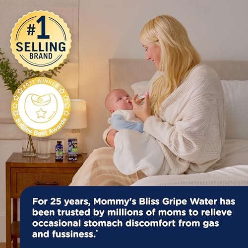 Mommy's Bliss Gripe Water Night Time, Relieves Stomach Discomfort From Gas, Colic, Fussiness, & Hiccups, Gentle & Safe, For Infants Age 1 Month+, 4 Fl Oz (Pack of 2) Mommy's Bliss