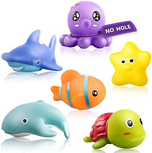 Mold Free Infant Bath Toys for 18 Months - No Hole Animal Bathtub Toys, Baby Bath Tub Toys No Mold (Ocean) Hely Cancy