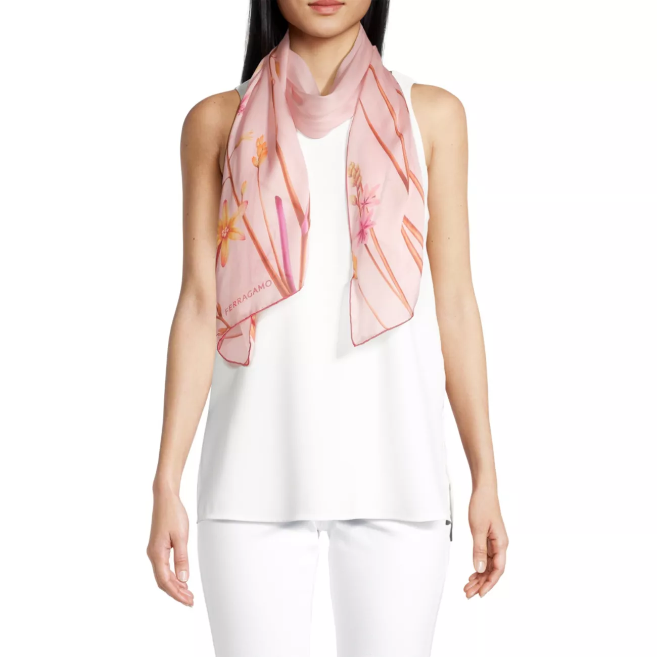 Шелковый шарф с цветочным принтом Ferragamo