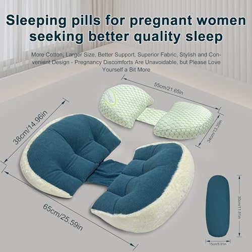 Pregnancy Pillows for Sleeping,Pregnancy Pillow with Quiet Magic Tape, Adorable Bean Maternity Pillow with Silicone Belly Pad，Breathable&Silky Touch for All Season(Mung Bean) Pobopobo