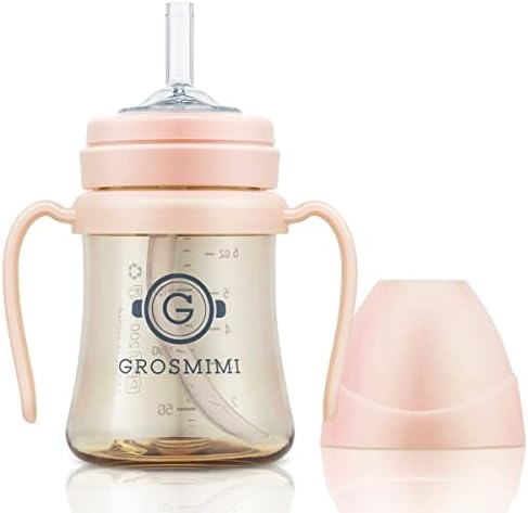 GROSMIMI Spill Proof no Spill Magic Sippy Cup с трубочкой и ручкой для малышей и малышей, настраиваемый, PPSU, без BPA, 6 унций (бежевый) GROSMIMI