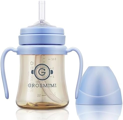 GROSMIMI Spill Proof no Spill Magic Sippy Cup с трубочкой и ручкой для малышей и малышей, настраиваемый, PPSU, без BPA, 6 унций (бежевый) GROSMIMI