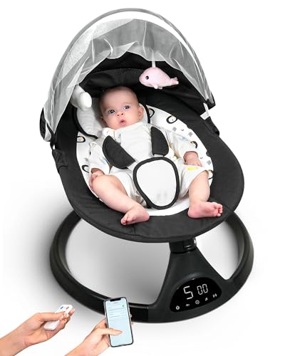 Baby Swing for Infants to Toddler Portable Babies Swing Timing Function 5 Swing Speeds Bluetooth Touch Screen Music Speaker with 10 Preset Lullabies 5-Point Carabiner Queerick