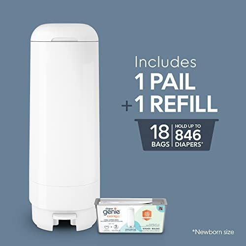 Diaper Genie Signature Pail Includes 1 Easy Roll Refill with 18 Bags | Holds Up to 846 Newborn-Sized Diapers Per Refill Diaper Genie