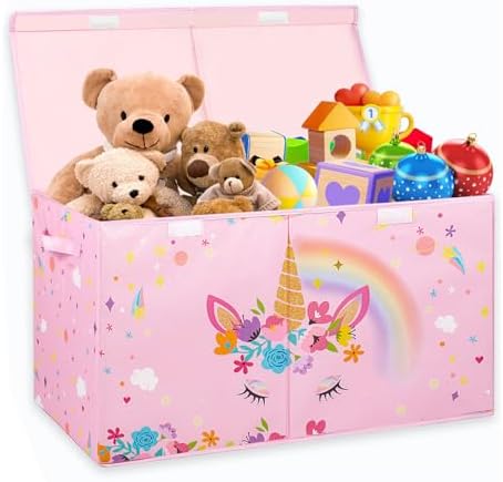 Очень большой ящик для игрушек Mabahoo, складной органайзер для хранения игрушек, сундук для игрушек с милым узором для малышей, мальчиков и девочек, ящик для мусора 25 x 13 x 16 дюймов для гостиной, игровой комнаты, спальни, детской, гардероба Mabahoo