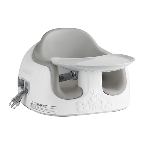 Регулируемый многоместный стульчик для кормления 3 в 1 Bumbo Baby для малышей и сиденье-подставка со съемным подносом и пряжкой для малышей от 1 до 3 лет, холодный серый цвет Bumbo