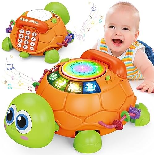Детские игрушки для детей от 6 до 12 месяцев, музыкальные игрушки для малышей «ползающая черепаха» для детей от 12 до 18 месяцев, развивающая игрушка для раннего обучения со светом и звуком, игрушка на день рождения для малышей, мальчиков и девочек 7, 8, 9, 10, 11 месяцев, 1-2 года Jyusmile