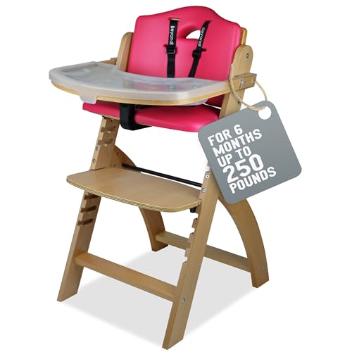 Деревянный стульчик для кормления Abiie Beyond Junior с подносом. Идеальное регулируемое детское кресло для кормления для ваших младенцев и малышей или в качестве обеденного стула. 6 месяцев до 250 фунтов. Красное дерево/кремовая подушка Abiie