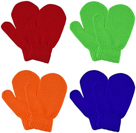 MENOLY 4 Pairs Toddler Magic Stretch Mittens Winter Warm Kids Knit Gloves for Little Girls Boys MENOLY