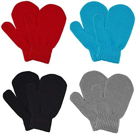 MENOLY 4 Pairs Toddler Magic Stretch Mittens Winter Warm Kids Knit Gloves for Little Girls Boys MENOLY