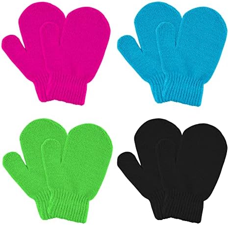 MENOLY 4 Pairs Toddler Magic Stretch Mittens Winter Warm Kids Knit Gloves for Little Girls Boys MENOLY