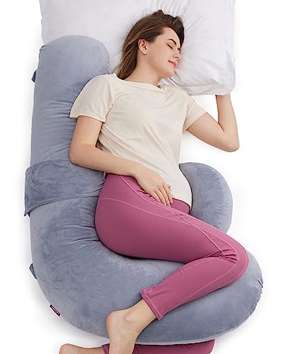 Momcozy Pregnancy Pillow, Original F Shaped Maternity Pillow for Pregnant Women with Adjustable Wedge Pillow, Full Body Support Pregnancy Pillows for Side Sleeping with Air Layer Cover, Grey Momcozy