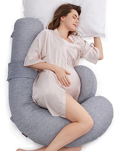 Подушки для беременных Momcozy, оригинальные F-образные подушки для беременных для сна с регулируемой подушкой на танкетке, подушка для беременных с поддержкой всего тела для беременных с воздушным слоем, серый Momcozy