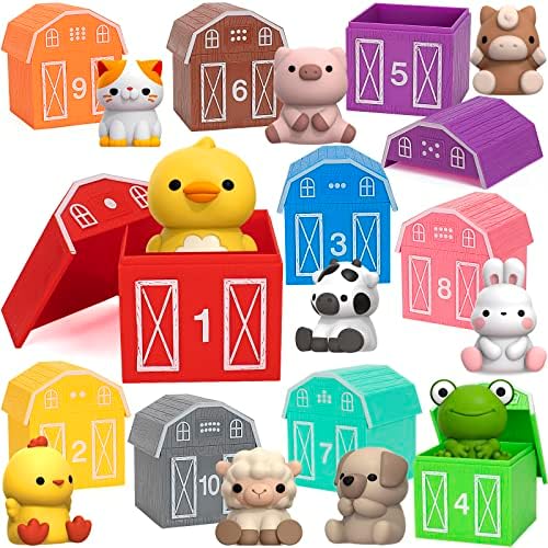 Learning Toys for 1,2,3 Year Old, 20 Pcs Safari Animals Toy, Counting Skill, Color Matching, Fine Motor Game, Christmas Birthday Easter Educational Gift for Baby Toddler Boys Girls Age 12-18 Months KMUYSL