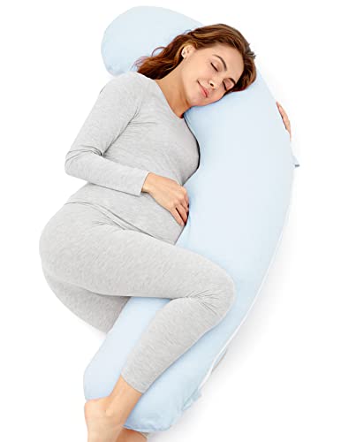 Momcozy Pregnancy Pillows for Side Sleeping, J Shaped Maternity Body Pillow for Pregnancy, Soft Pregnancy Pillow with Jersey Cover for Head Neck Belly Support, Grey Momcozy