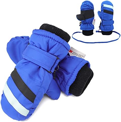 F Flammi Toddler Kids Snow Mittens with String Waterproof Ski Mittens Thinsulate Winter Gloves for Baby Girls Boys F Flammi