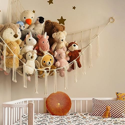 Stuffed Animal Storage Hammock or Net - Toy Hammock Net for Stuffed Animals Corner - Hanging Stuff Animal Organizer Holder Ideas for Plush Plushie - Purple Kids Baby Nursery Wall Bedroom Room Decor Mirolam