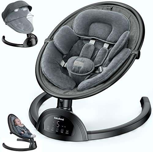 BabyBond Baby Swings for Infants, Bluetooth Infant Swing with Music Speaker, 3 Seat Positions, 5 Point Harness Belt, 5 Speeds and Remote Control - Portable Baby Swing for Indoor and Outdoor (Silver) BabyBond