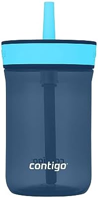 Детская пластиковая бутылка для воды Contigo Leighton, герметичный стакан на 14 унций с трубочкой для детей, можно мыть в посудомоечной машине, синий мак/нарвалы Contigo