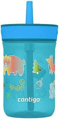 Детская пластиковая бутылка для воды Contigo Leighton, герметичный стакан на 14 унций с трубочкой для детей, можно мыть в посудомоечной машине, синий мак/нарвалы Contigo