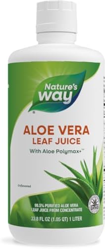 Nature's Way Aloe Vera Leaf Juice with Aloe Polymax+, 99.5% Purified Aloe Vera Leaf Juice from Concentrate, Unflavored (Без вкуса), 33.8 Fl. Oz (Packaging May Vary) Nature's Way