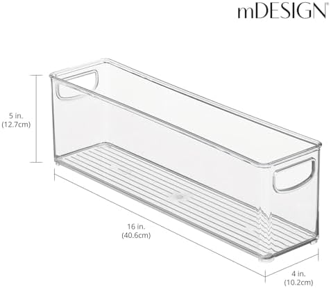 Пластиковый длинный штабелируемый органайзер для хранения mDesign, корзина с ручками для кухни, кладовой, холодильника, морозильной камеры, шкафа, идеально подходит для хранения грудного молока — коллекция Ligne — прозрачная MDesign