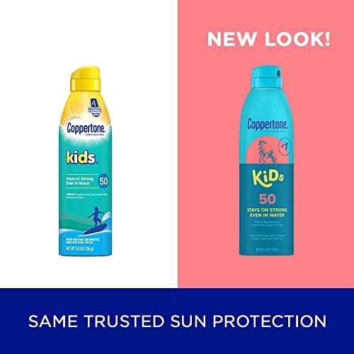 Coppertone Kids Sunscreen Spray, SPF 50 Sunscreen for Kids, Water Resistant Broad Spectrum Sunscreen Spray, 5.5 Oz Coppertone