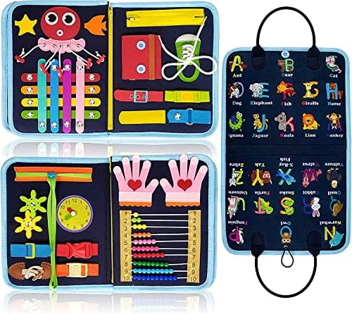 Gojmzo Бизиборд, игрушки Монтессори для мальчиков 1, 2, 3, 4 лет, подарки на день рождения, книжка, сенсорные игрушки для малышей 1–3 лет, игрушки для малышей в возрасте 1–2, 2–3 лет, обучающие развивающие игрушки, дорожные мероприятия Gojmzo
