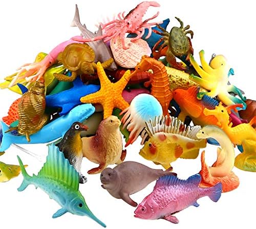 Funcorn Toys Ocean Sea Animal, 52 Pack Assorted Mini Vinyl Plastic Animal Toy Set, Realistic Under The Sea Life Figure Bath Toy for Child Educational Party Cake Cupcake Topper,Valentines Day Gift Funcorn Toys