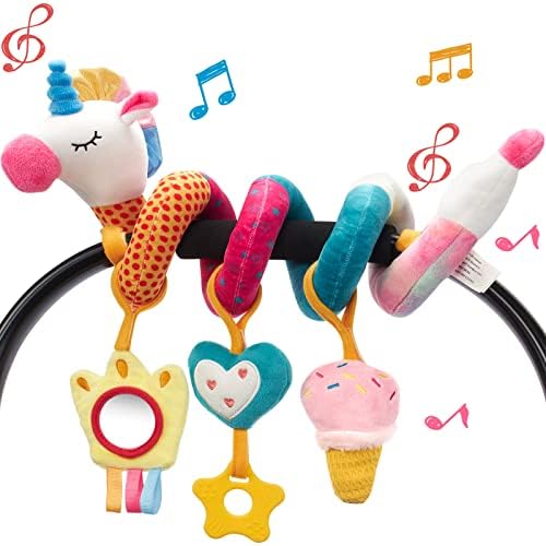 hahaland Car Seat Toys for Babies 0-6 Months Girl - Baby Toys 3-6 Months - Rattle, Mirror, Crinkle, Squeaky Carseat Stroller Toys 0-6 Months Developmental Newborn Baby Girl Gifts Hahaland