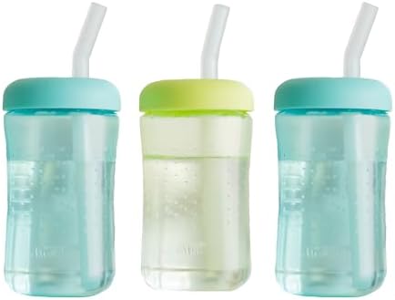 The First Years Squeeze & Sip Toddler Straw Cups - Squeezable Transition Sippy Cup with Silicone Straw - Toddler Feeding Supplies - 7 Oz - 3 Count - Ages 6 Months and Up The First Years