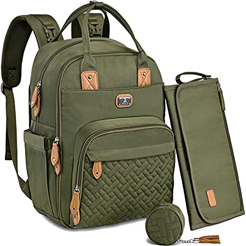 Рюкзак-сумка для подгузников Dikaslon с портативной пеленальной подушкой, чехлом для соски и ремнями для коляски, большие детские сумки унисекс для мальчиков и девочек, универсальный дорожный рюкзак для мам и пап, армейский зеленый цвет Dikaslon
