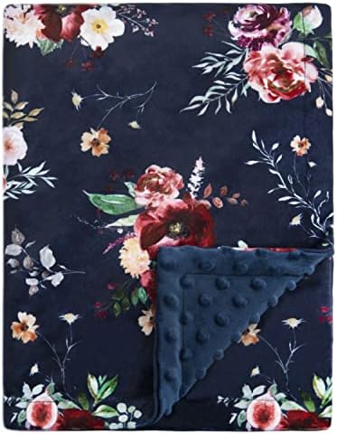 BORITAR Baby Blanket for Girls Super Soft Double Layer Minky with Dotted Backing, Receiving Blanket with Elegant Floral Multicolor Printed Blanket 30 x 40 Inch(75x100cm) BORITAR