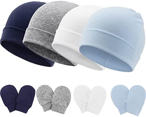 AQOKKA, 4 шт., шапочки и варежки для новорожденных, больничная шапочка для новорожденных от 0 до 6 месяцев, для маленьких мальчиков и девочек AQOKKA