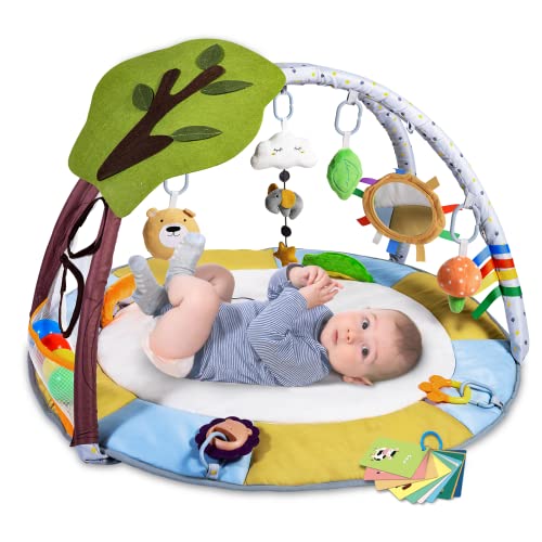 Игровой коврик Lupantte для детского спортзала с 9 игрушками для развития сенсорных и моторных навыков. Открытие языка, более толстая нескользящая шариковая яма для занятий спортом, зеленое дерево для новорожденных, от младенцев до малышей в подарок. Lupantte