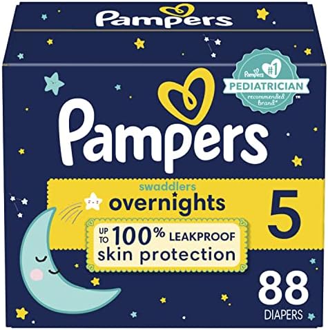 Pampers Swaddlers Overnights Diapers - Size 5, 88 Count, Disposable Baby Diapers, Night Time Skin Protection Pampers