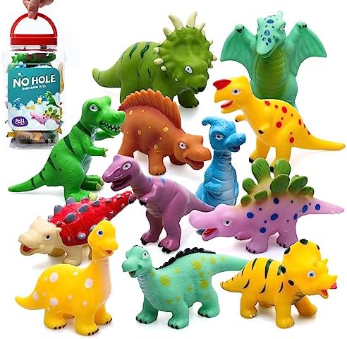 Hely Cancy No Hole Baby Dinosaur Bath Toys for Toddler, 12 PCS Mold Free Kids Bathtub Pool Toys Hely Cancy