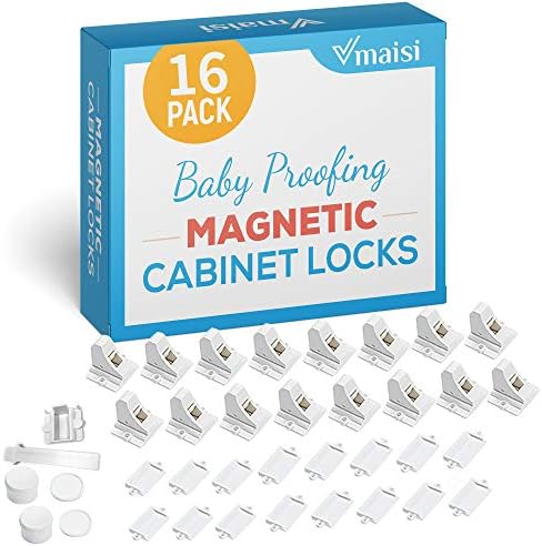 16 Pack Child Safety Magnetic Cabinet Locks - Vmaisi Children Proof Cupboard Baby Locks Latches - Adhesive for Cabinets & Drawers and Screws Fixed for Durable Protection Vmaisi